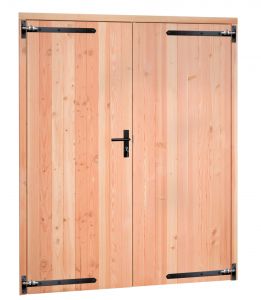 Douglas deur dicht dubbel met zwart beslag +kozijn 168x201