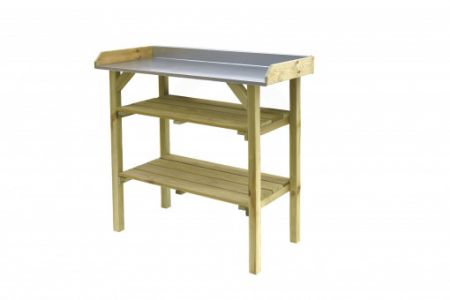 Tuinwerkbank grenen met zinken blad 90x45x95cm groen geimpr