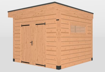 Hillhout plat dak premium overkapping 307x307cm met zweeds rabat wanden