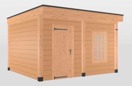Hillhout plat dak premium overkapping 357x399cm met blokhutprofiel wanden